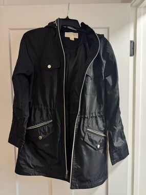 Michael Kors Black Hooded Utility Jacket with Silver Trim